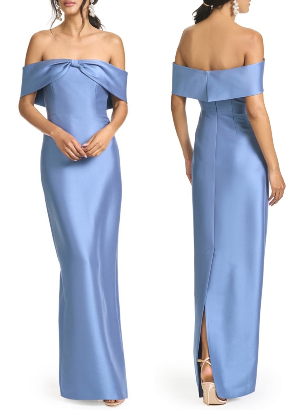 NEW SACHIN BABI Twilight Blue MICHELLE Off the Shoulder BOW Mikado GOWN 8